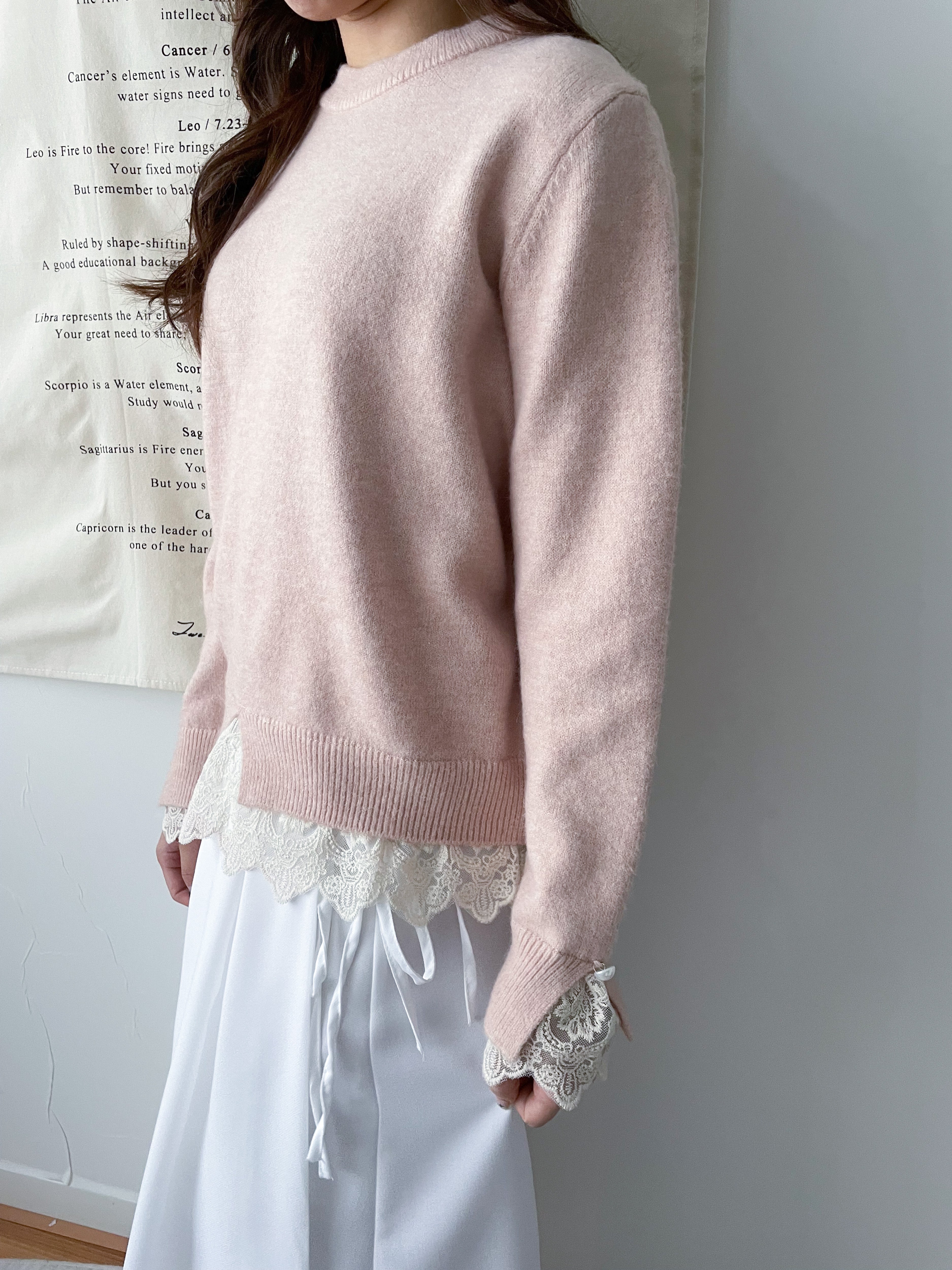 Lace Inner 仿內層Lace開叉手袖棉棉針織衫, Knit/ CD8133