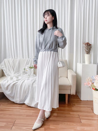 Hoodie Pleated Dress 衛衣彈性束腰百褶裙擺質感連身裙/ DS9806