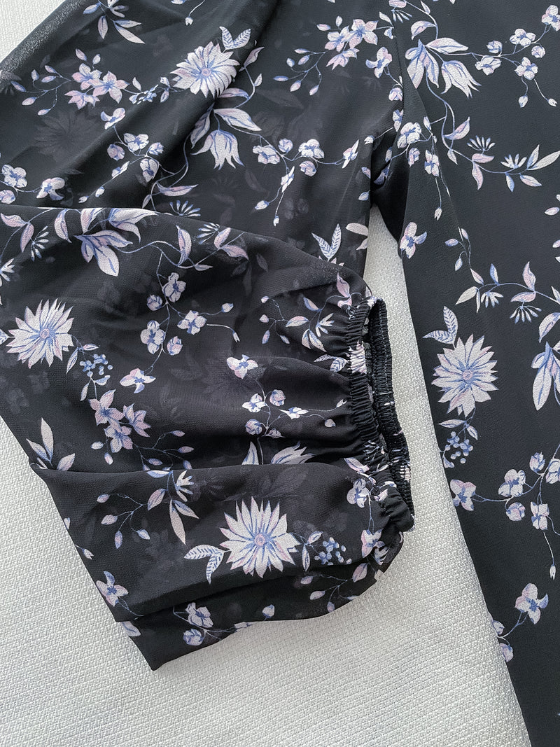 Lavender Daisy Dress 紫藍線條花顯腿長弧腰身口袋連身裙/ DS9997 (pre-order 10月9截單)