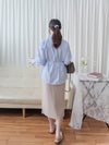 Beige Skirt 杏色前叉全彈性不貼設計直裙/ SK8864