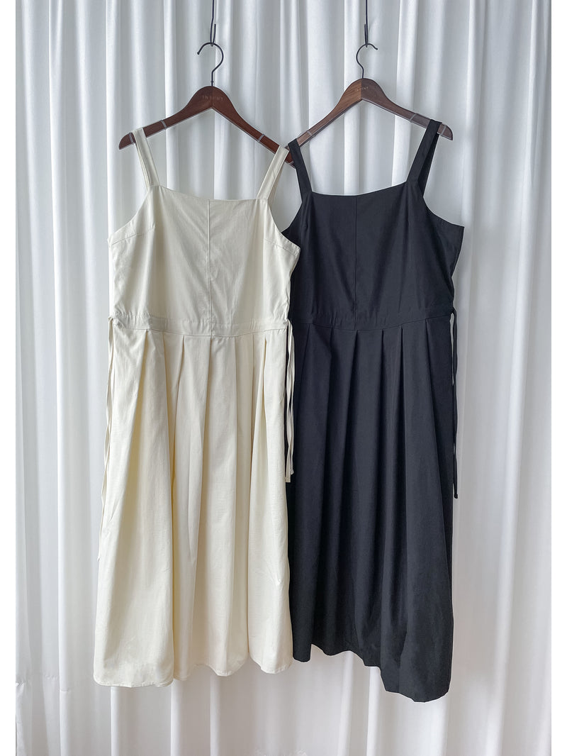 Vest Dress 平口側綁繩修腰腰下車褶背心裙/ DS9998