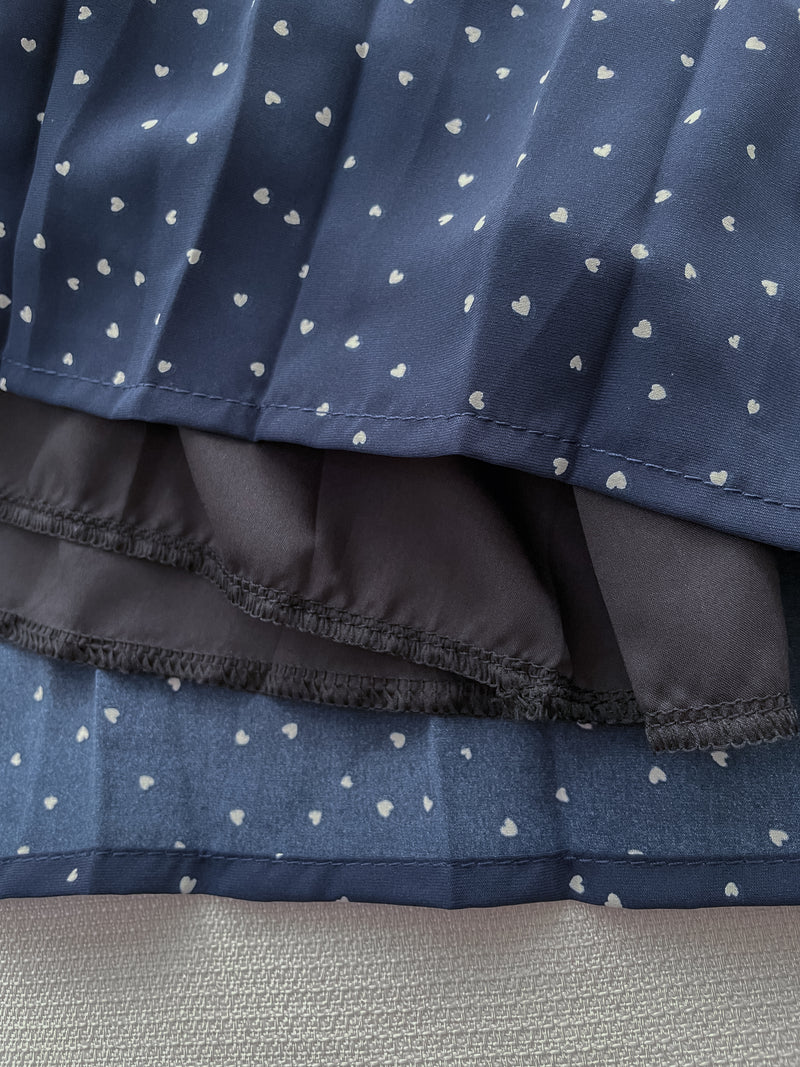 Heart Pleated Dress 側束腰愛心印花腰下百褶連衣裙/ DS9999 (pre-order navy 10月9截單)
