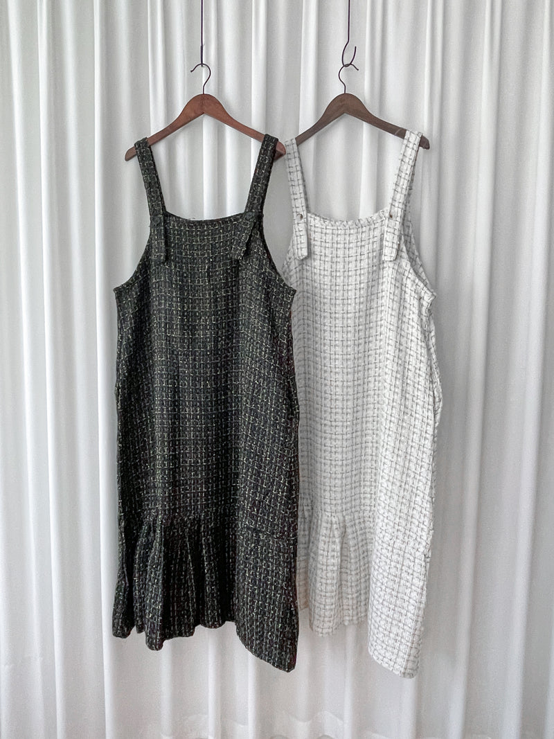 Tweed Vest Dress 十字線棉布寬鬆魚尾吊帶裙/ DS1001 (pre-order white)
