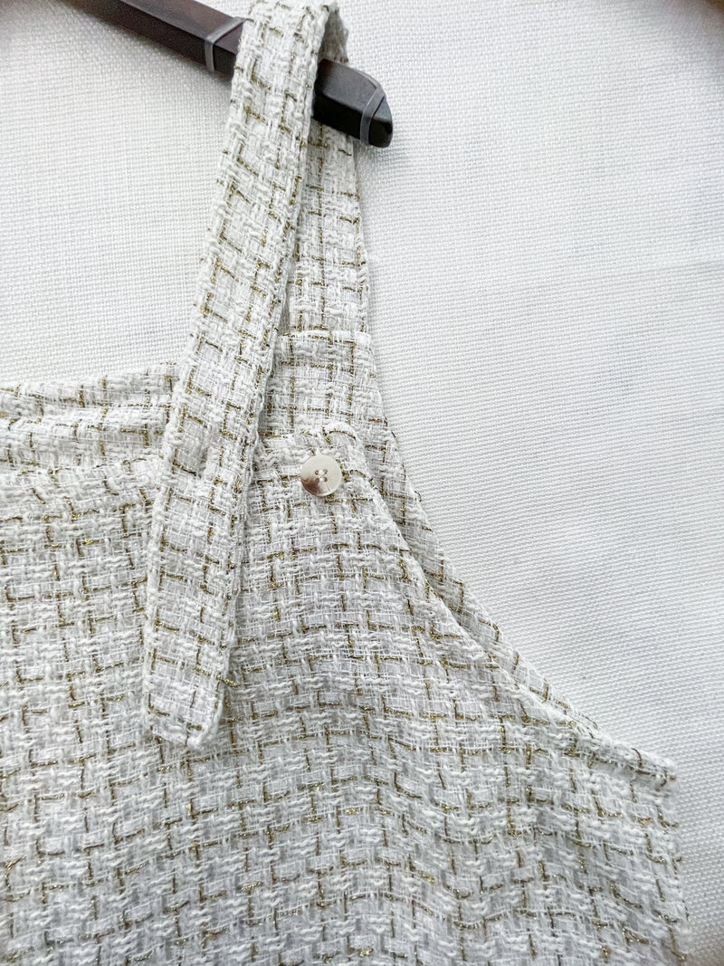 Tweed Vest Dress 十字線棉布寬鬆魚尾吊帶裙/ DS1001 (pre-order white)