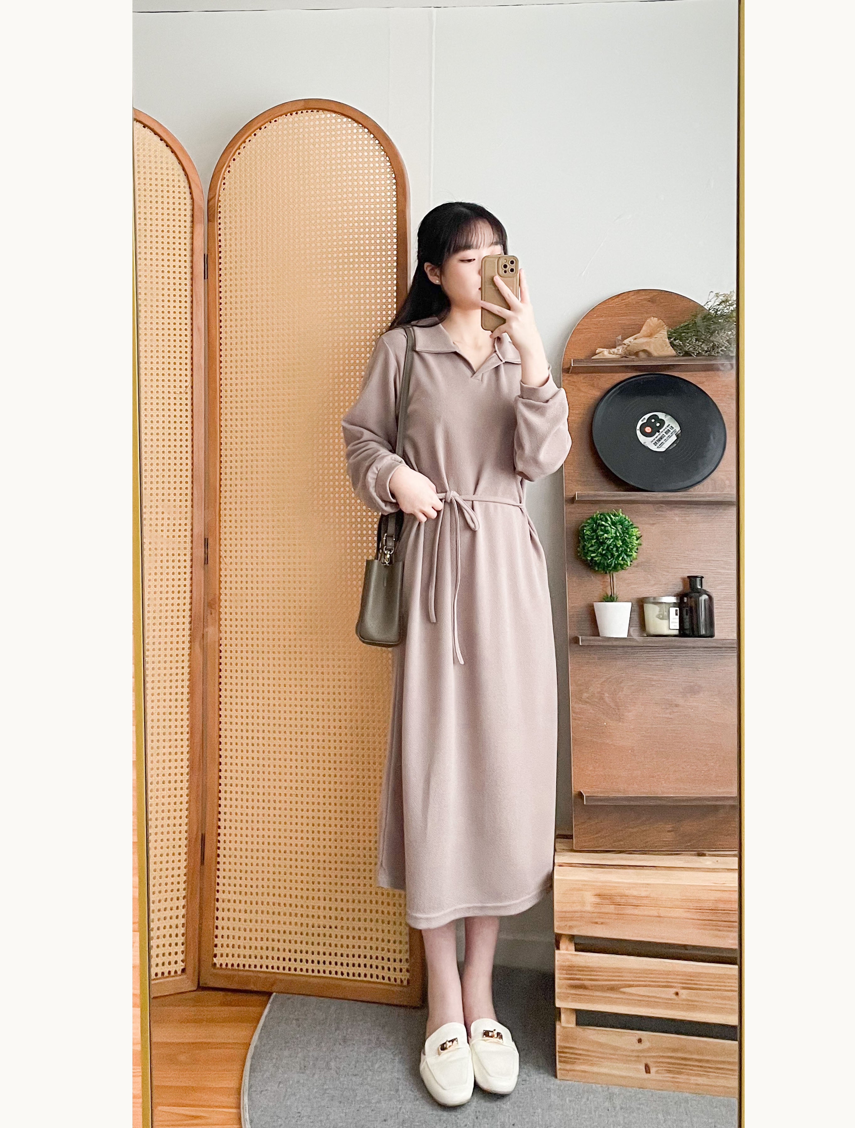 Milktea Daily 日常可穿氣質奶茶彈性有領連身裙, Dress/ DS9410