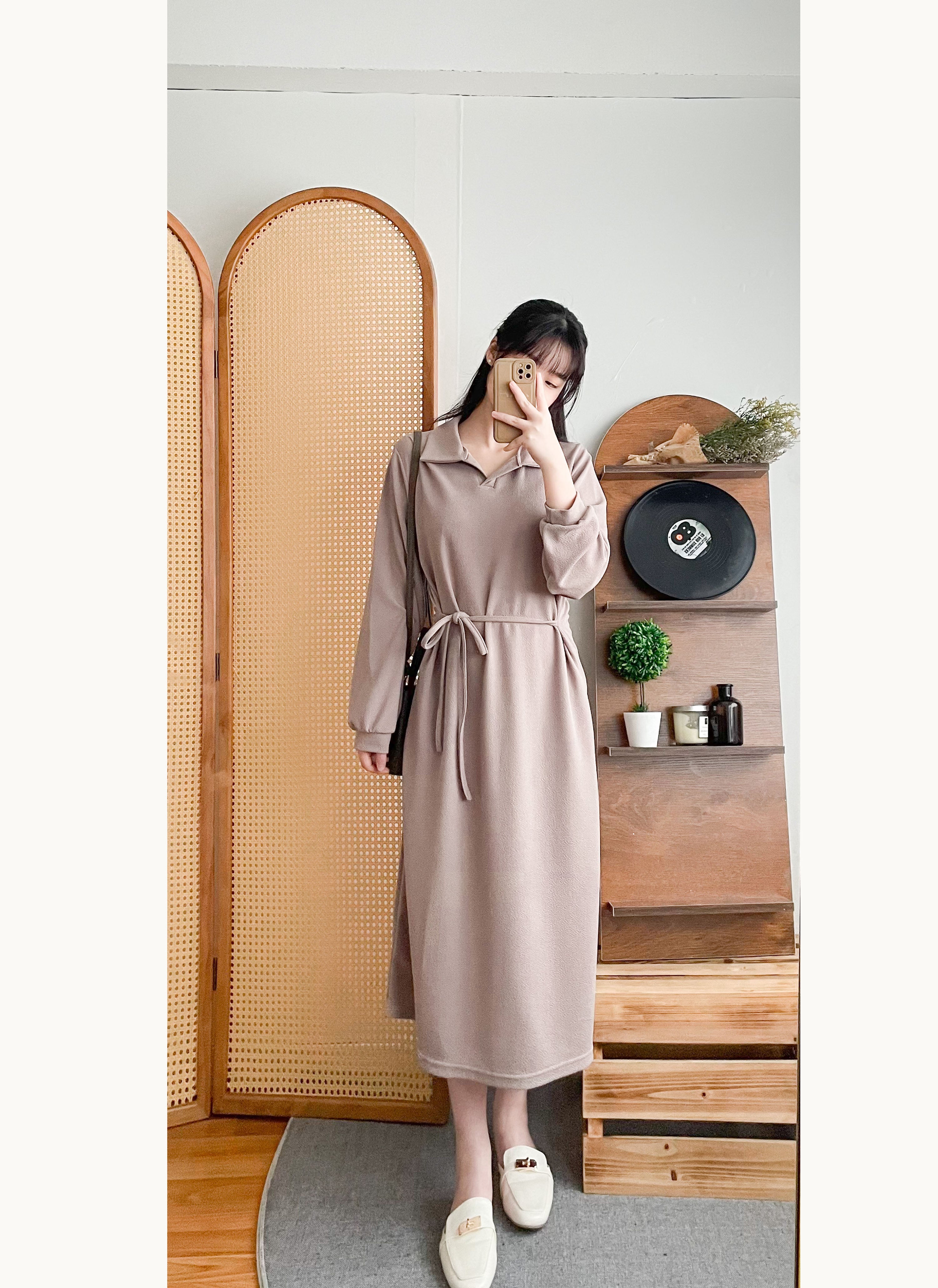 Milktea Daily 日常可穿氣質奶茶彈性有領連身裙, Dress/ DS9410