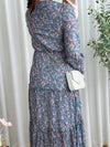 [限量現貨回歸]   Blue Flower Dress V領藍調花布遮肉皺皺布連身裙/ DS9740