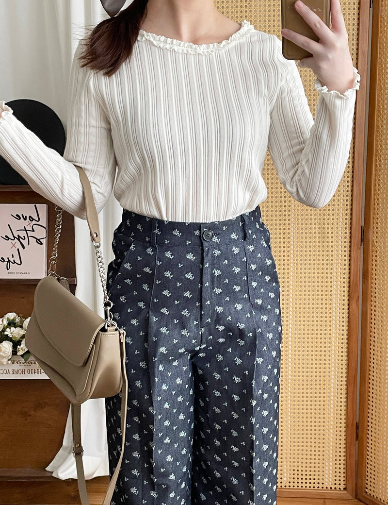Floral Pattern Pants 花束印花牛仔色西褲/ PT8439