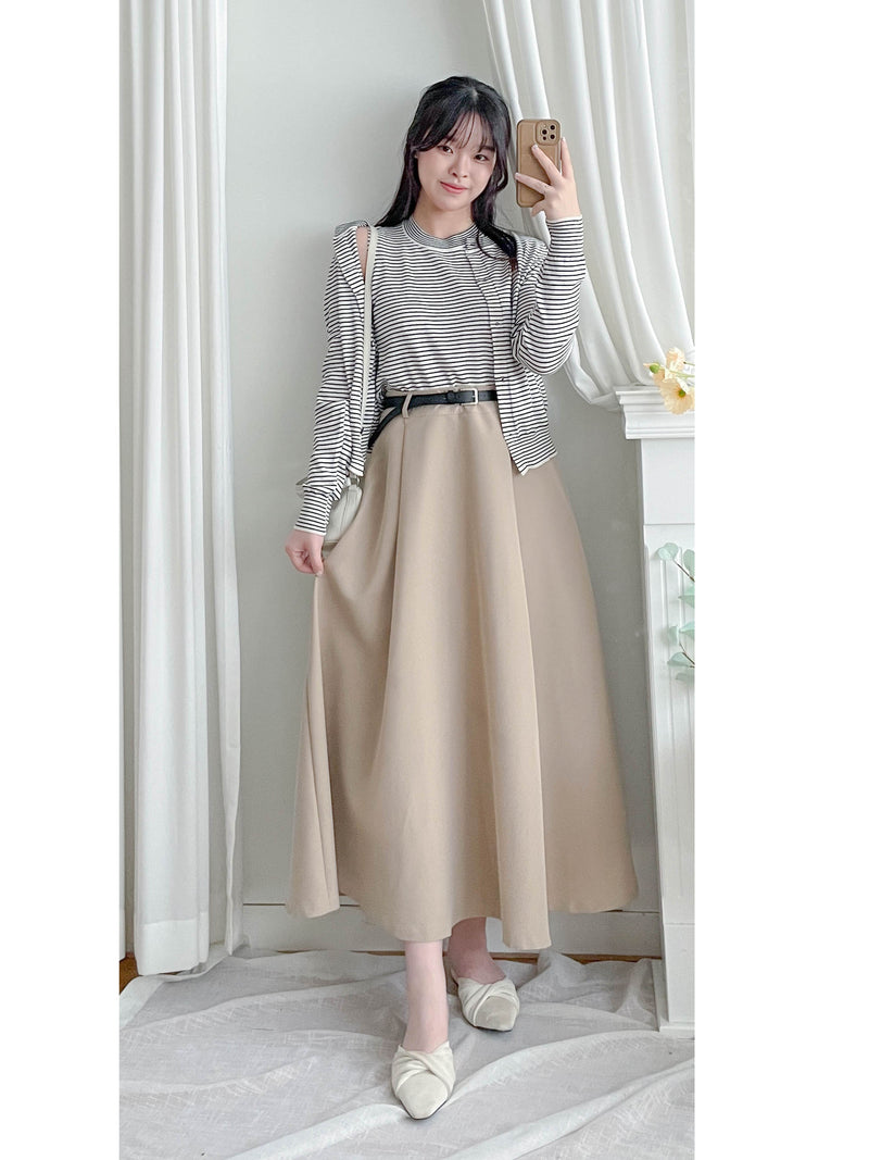 Belt Skirt 簡潔腰帶修腰大A字裙（附送腰帶）/ SK8911
