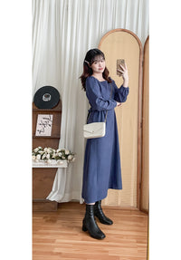! 熱賣款式 限量現貨 ✨Square Collar Dress 紫藍色方領口左右帶子修腰連身裙/ DS9747