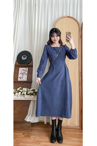 ! 熱賣款式 限量現貨 ✨Square Collar Dress 紫藍色方領口左右帶子修腰連身裙/ DS9747