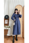 ! 熱賣款式 限量現貨 ✨Square Collar Dress 紫藍色方領口左右帶子修腰連身裙/ DS9747