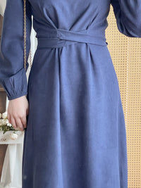! 熱賣款式 限量現貨 ✨Square Collar Dress 紫藍色方領口左右帶子修腰連身裙/ DS9747