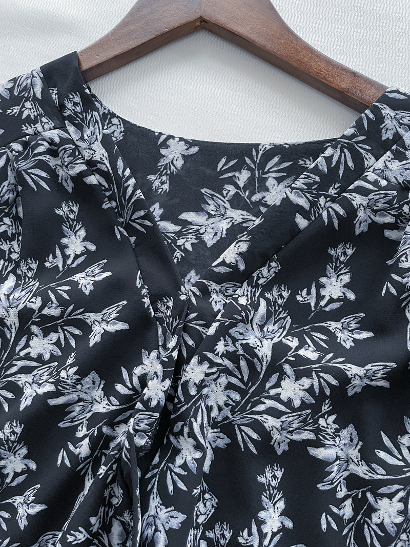 Alice Floral Dress 水彩印花疊V領雪紡層次連身裙/ DS1002 (pre-order white)