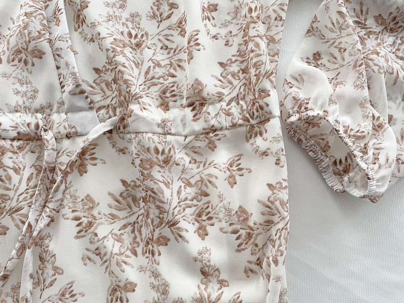 Alice Floral Dress 水彩印花疊V領雪紡層次連身裙/ DS1002 (pre-order white)