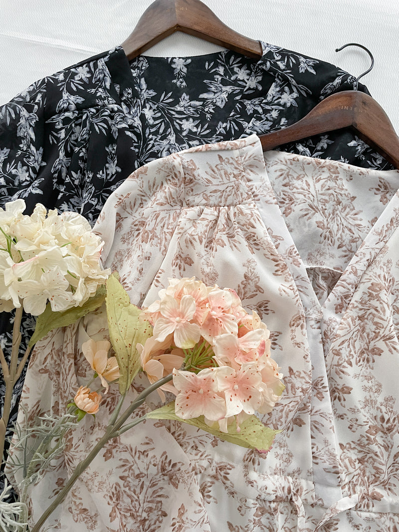 Alice Floral Dress 水彩印花疊V領雪紡層次連身裙/ DS1002 (pre-order white)