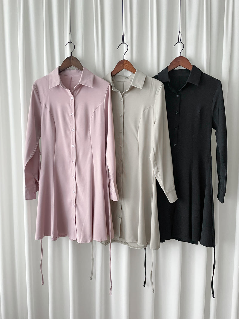 Shirt Dress 修飾線條剪裁修腰A形連身裙/ DS1003