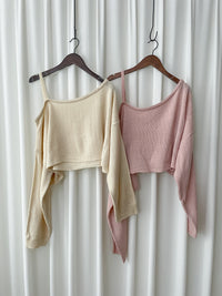 Crop Knit Top 短版斜肩設計吊帶針織/ TP9194