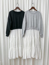 Sweater Elegant OPS 假兩件衛衣X傘裙設計連身裙/ DS1006