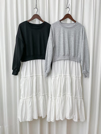 Sweater Elegant OPS 假兩件衛衣X傘裙設計連身裙/ DS1006