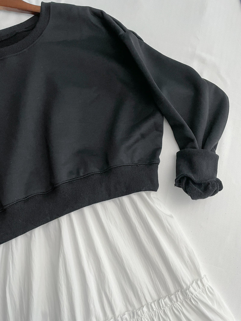 Sweater Elegant OPS 假兩件衛衣X傘裙設計連身裙/ DS1006