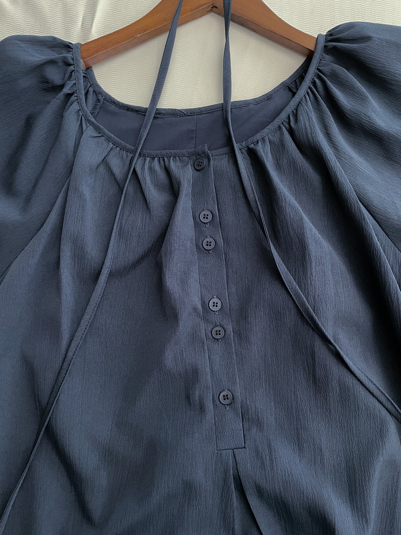 Moonlight Navy Dress 特色鈕扣設計修腰連身裙/ DS1008