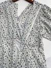 Shadow Dress 黑白花朵印花高腰弧腰身修腰連身裙/ DS1007