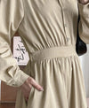 Beige Dress 杏色單排鈕扣後橡筋口袋恤衫裙/ DS9721
