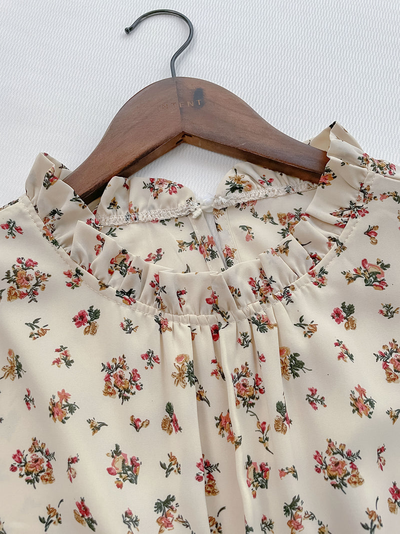 Lace Collar Floral Dress 細花邊圓領修腰印花連身裙/  DS1010