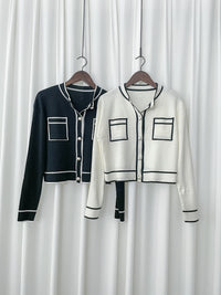 Coco Pearl Cardigan & Top 光澤珍珠鈕白黑滾邊外套或上衣 /TP9192