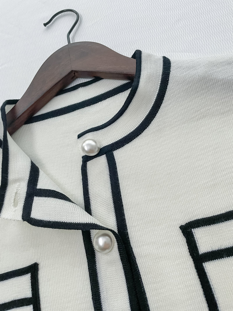 Coco Pearl Cardigan & Top 光澤珍珠鈕白黑滾邊外套或上衣 /TP9192