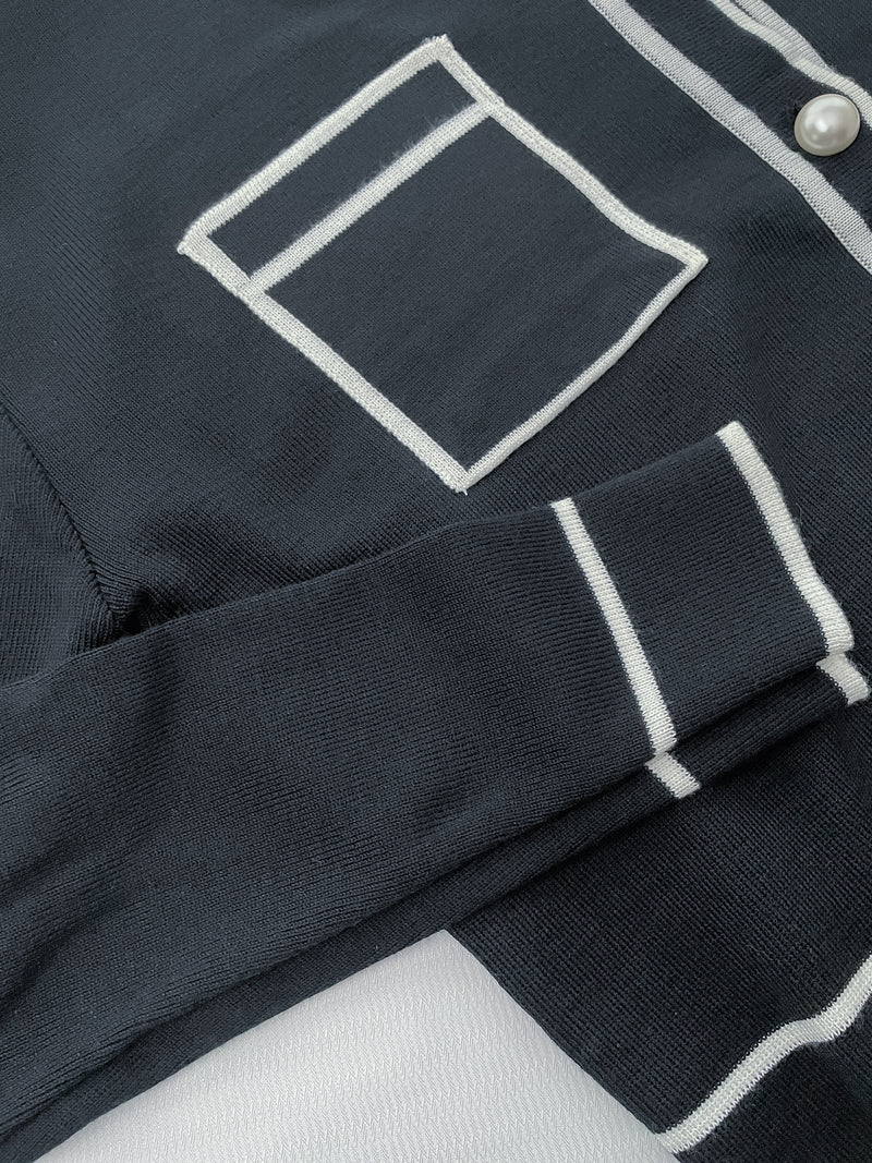 Coco Pearl Cardigan & Top 光澤珍珠鈕白黑滾邊外套或上衣 /TP9192