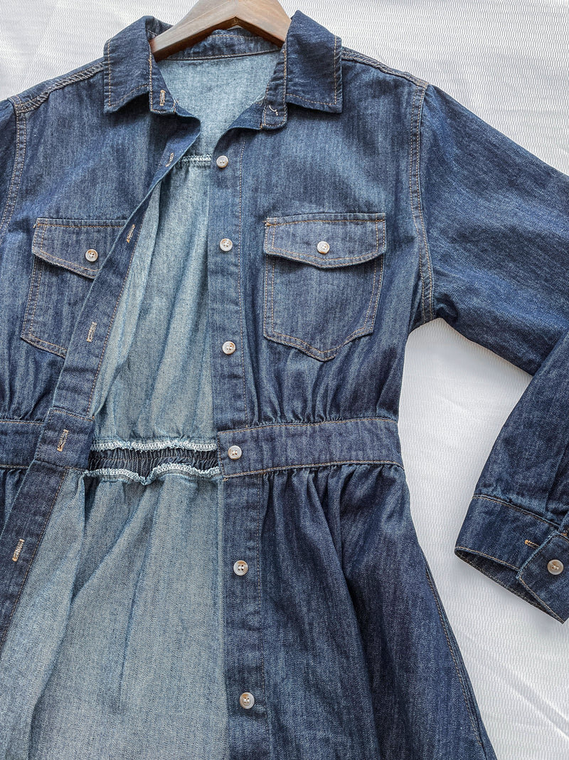 Casual Elegant Denim Dress 隨性與知性恤衫領修腰牛仔連身裙/ DS1011