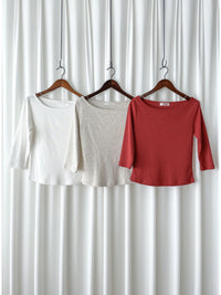 Boat Collar Tee 顯鎖骨闊船領弧形下擺修身百搭上衣/ TP9189