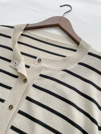 Stripe Dress Set 法式舒適防毛彈性線料外套及百褶連身裙/ SE8092 （pre-order)