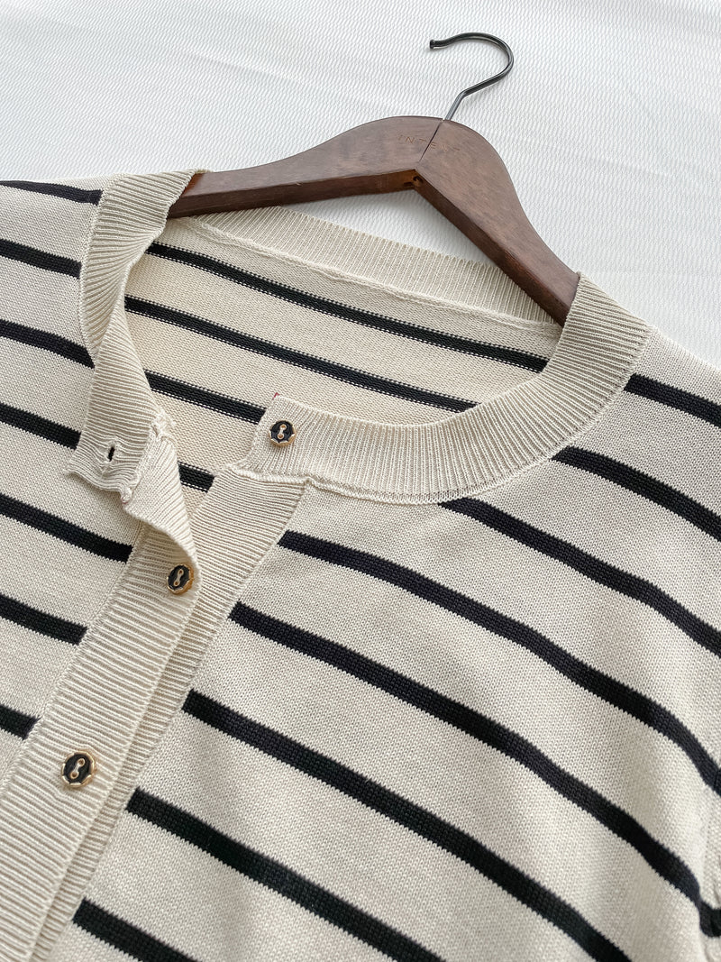 Stripe Dress Set 法式舒適防毛彈性線料外套及百褶連身裙/ SE8092 （pre-order)