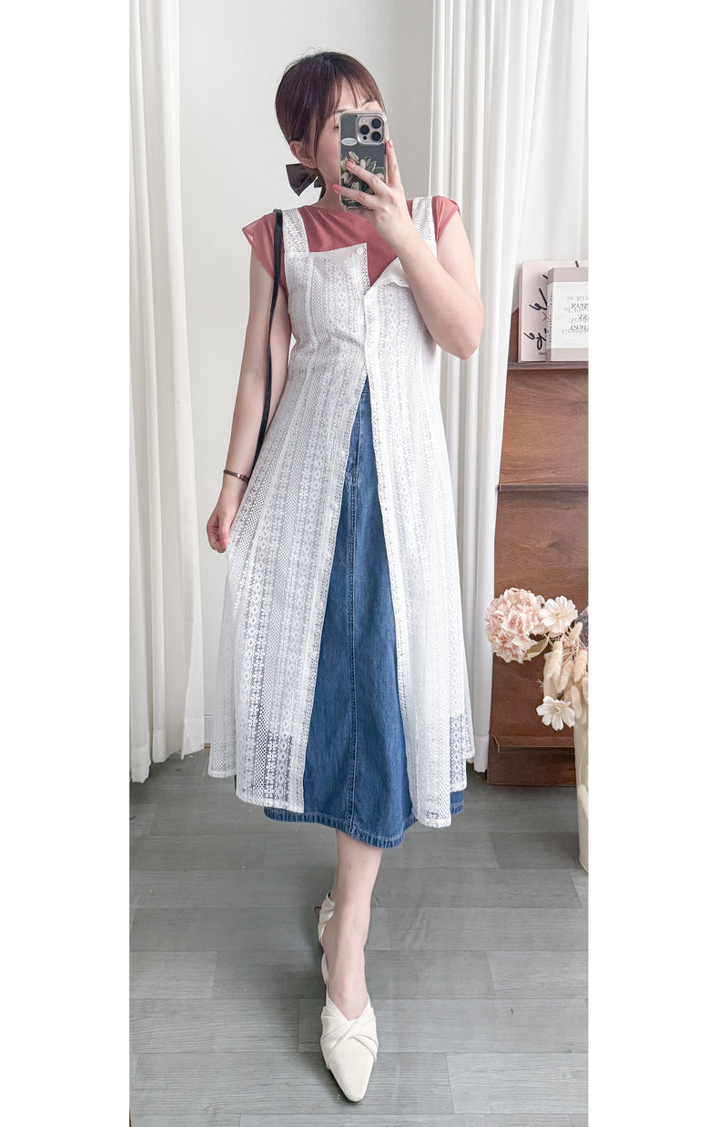 Vest Lace Dress 修身顯瘦蕾絲方領背心裙/ DS9946 (pre-order white)