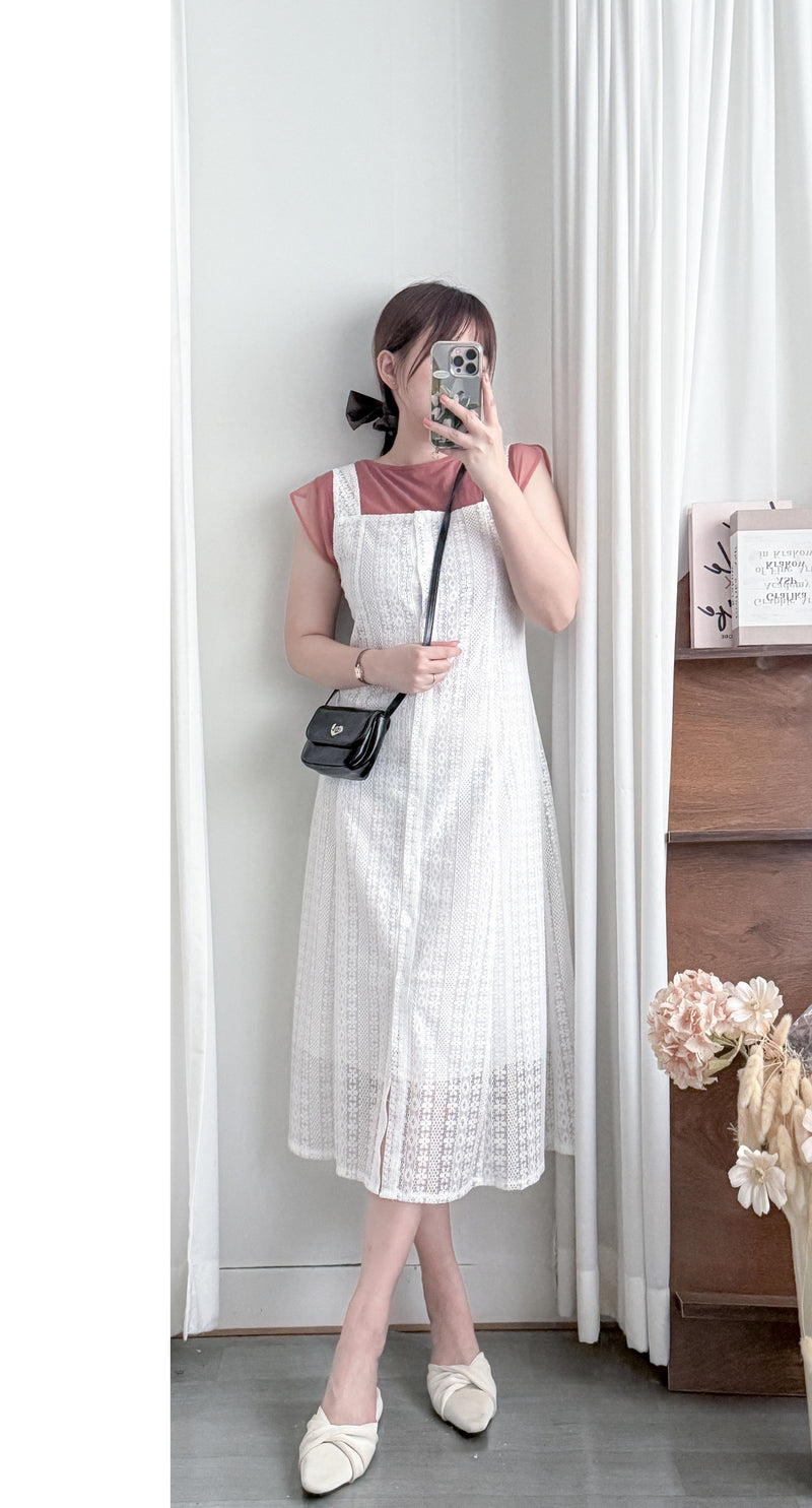 Vest Lace Dress 修身顯瘦蕾絲方領背心裙/ DS9946 (pre-order white)