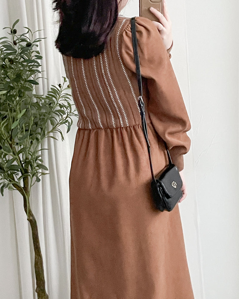 Vest Dress 精緻仿鈕扣條紋背心假兩件連身裙/ DS1026 (pre-order 11月24截單)