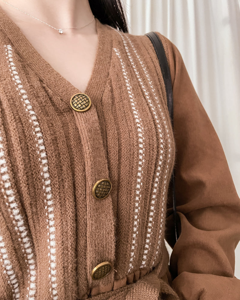 Vest Dress 精緻仿鈕扣條紋背心假兩件連身裙/ DS1026 (pre-order 11月24截單)