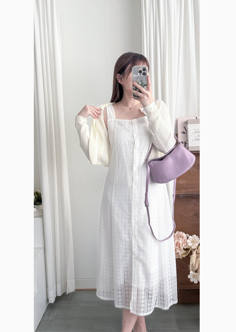 Vest Lace Dress 修身顯瘦蕾絲方領背心裙/ DS9946 (pre-order white)