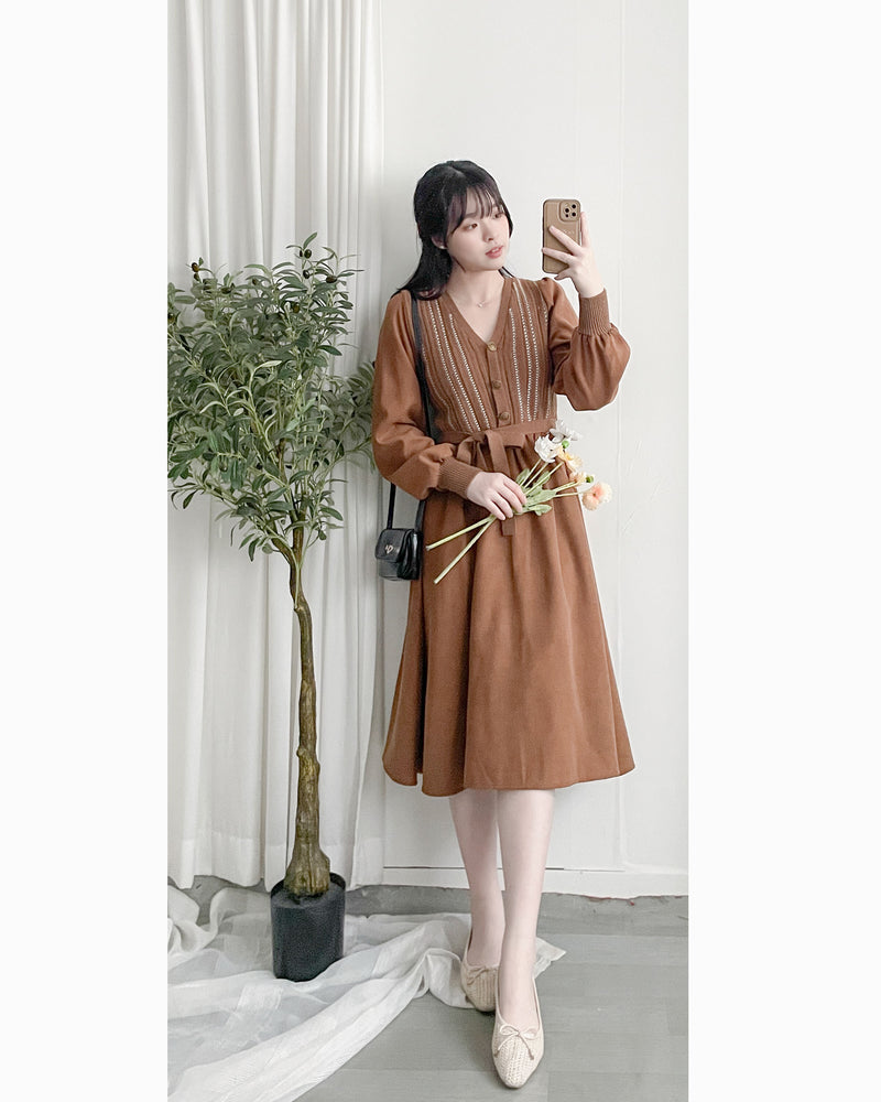 Vest Dress 精緻仿鈕扣條紋背心假兩件連身裙/ DS1026 (pre-order 11月24截單)