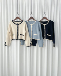 COCO Cardigan 拼色設計鏡面鈕扣外套或上衣/ CD8151