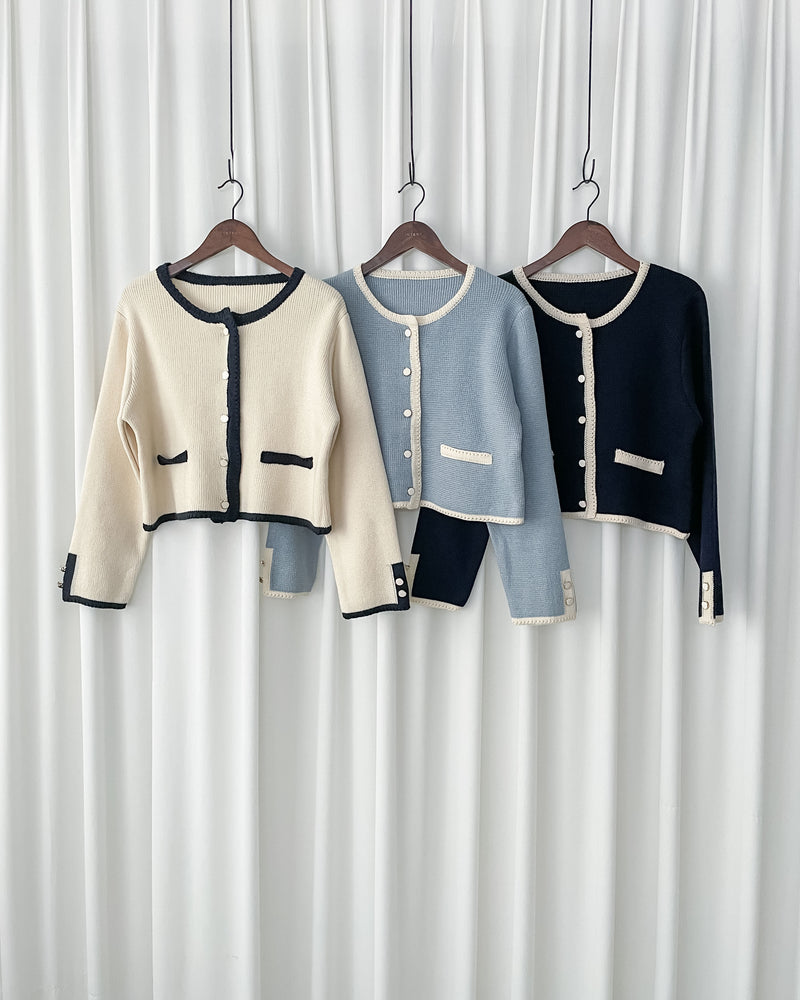 COCO Cardigan 拼色設計鏡面鈕扣外套或上衣/ CD8151