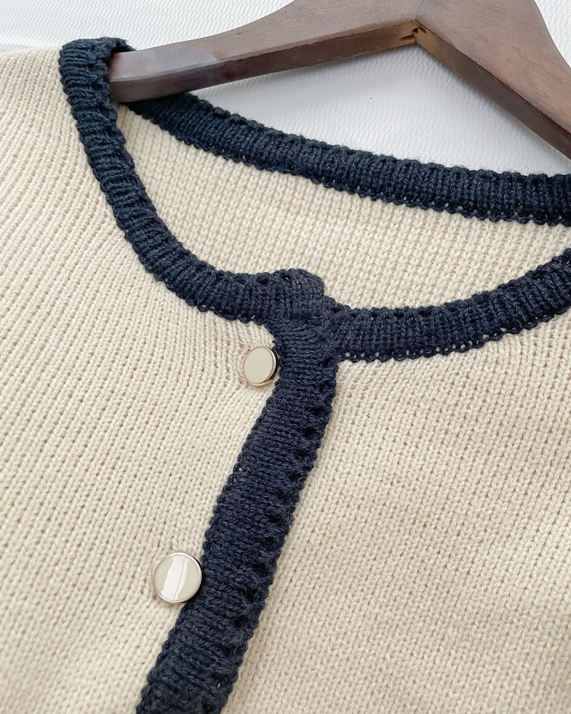 COCO Cardigan 拼色設計鏡面鈕扣外套或上衣/ CD8151