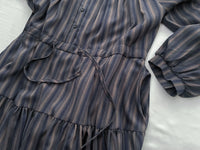French Stripe Dress 全裡布藍灰色法式直紋綁帶連身裙/ DS1018 (韓國已停售)