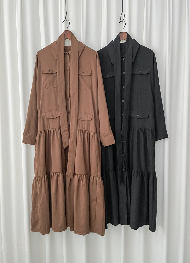 Charlotte Dress 一物兩用可綁腰口袋恤衫裙/ DS1019 (pre-order 11月24截單)