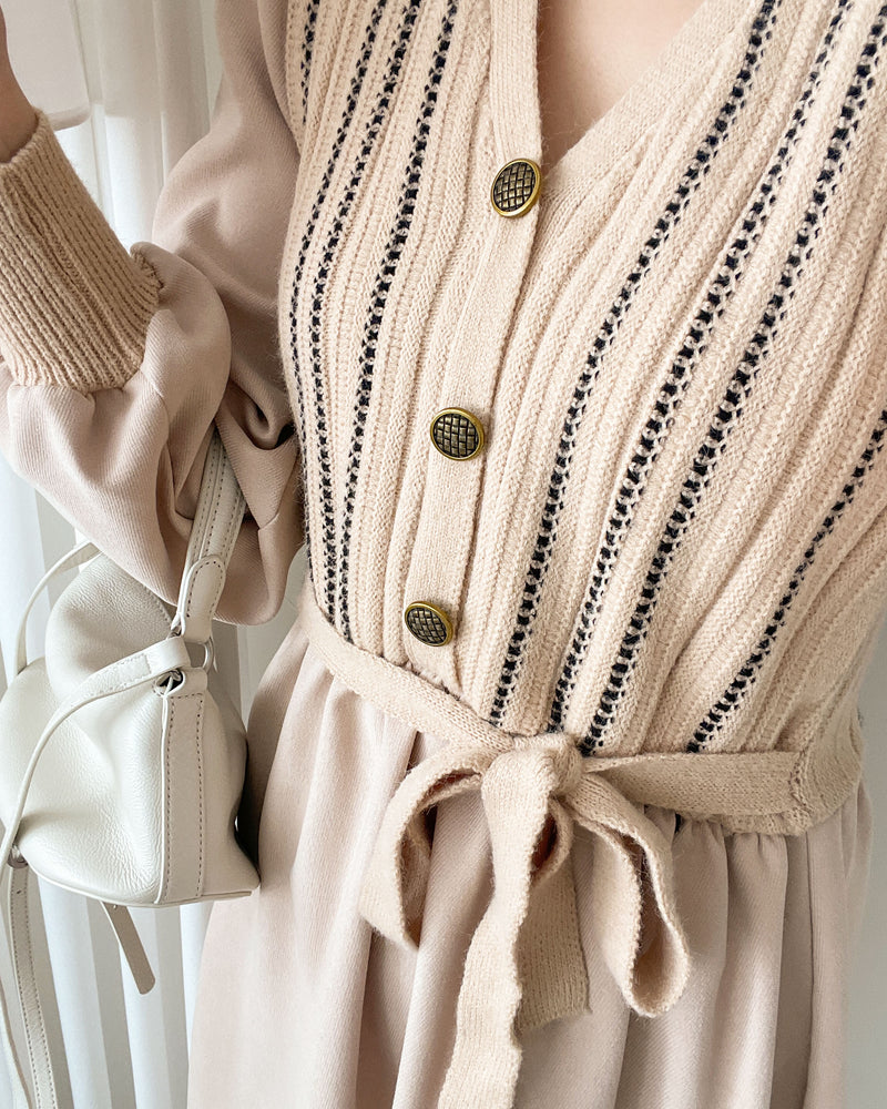 Vest Dress 精緻仿鈕扣條紋背心假兩件連身裙/ DS1026 (pre-order 11月24截單)