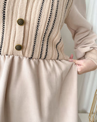 Vest Dress 精緻仿鈕扣條紋背心假兩件連身裙/ DS1026 (pre-order 11月24截單)