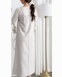 Vest Dress 可拆式腰帶中車線平領吊帶連身裙/ DS1017 (pre-order ivory 11月24截單)